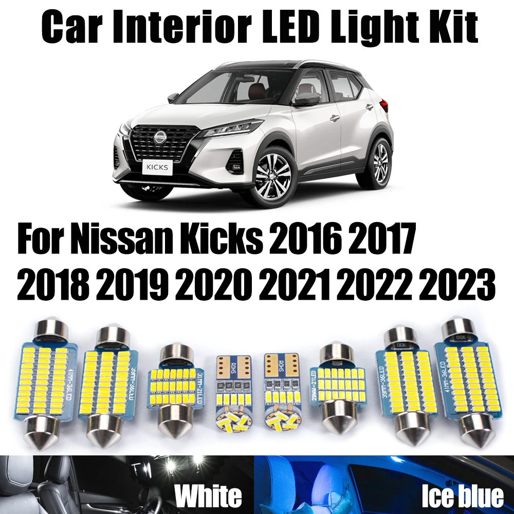 

11 шт. светодиодные внутренние лампы для чтения карт, купольные лампы багажника, комплект освещения для Nissan Kicks 2016-2018 2019 2020 2021 2022 2023 автомобильные аксессуары