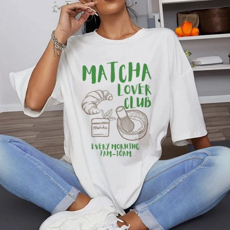 

Женская футболка в стиле ретро 1920 года Matcha Lover Club, милые свободные футболки для любителей чая в стиле ретро, нейтральный топ для гурманов, подарочные футболки, готические топы