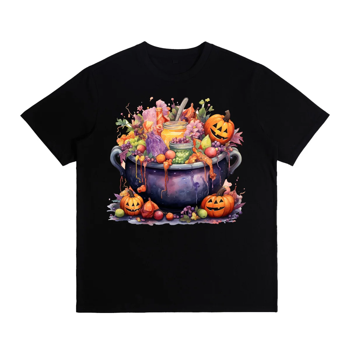 

Halloween men's T-shirt Old Witch's caulk filled with candy print pattern street oversized T-shirt soft and lightweight unisex