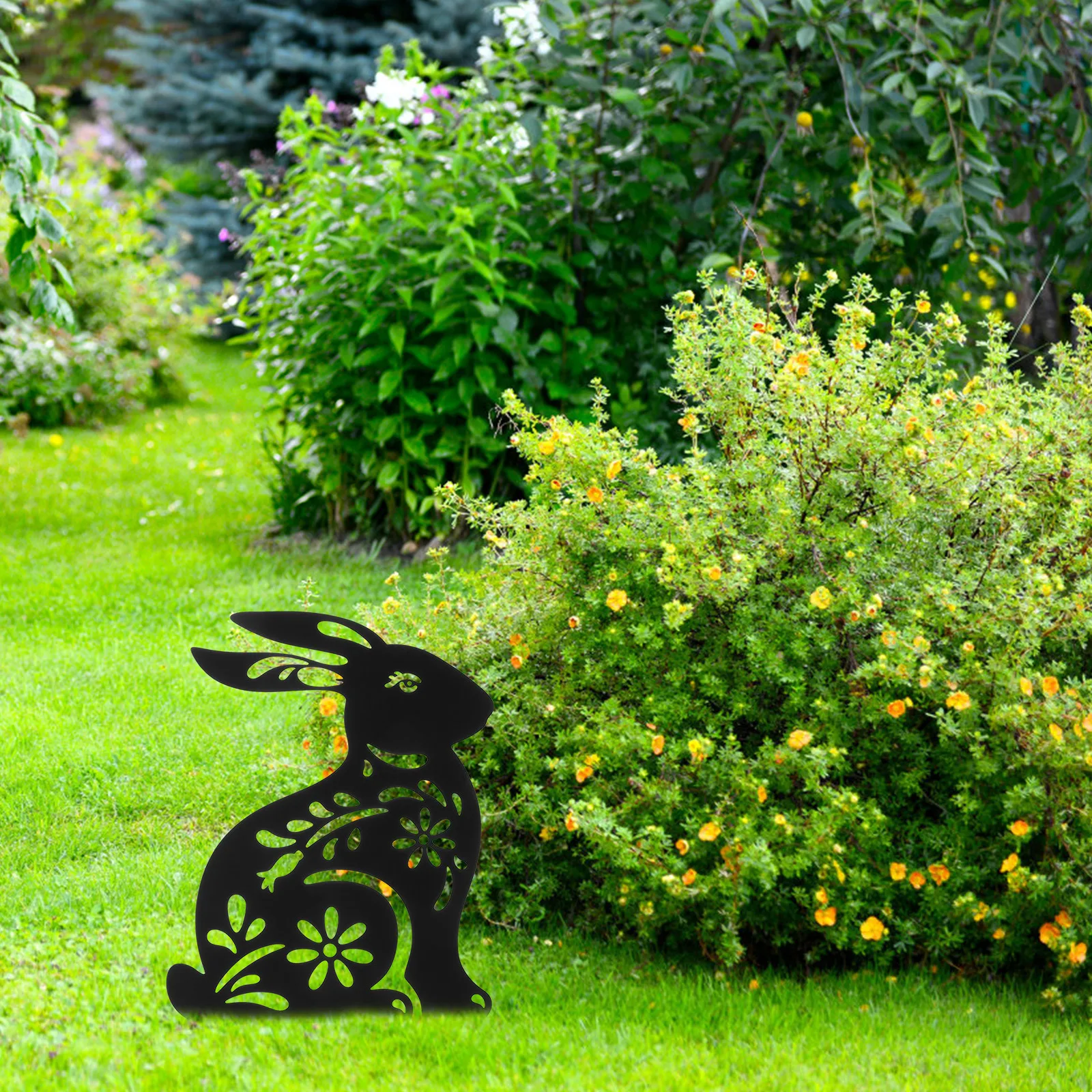 

Metal Rabbit Garden Stake Iron Art Bunny Lawn Sign Outdoor Decor Ground naments Yard Adornment Easter Charm Stakes Landscaping