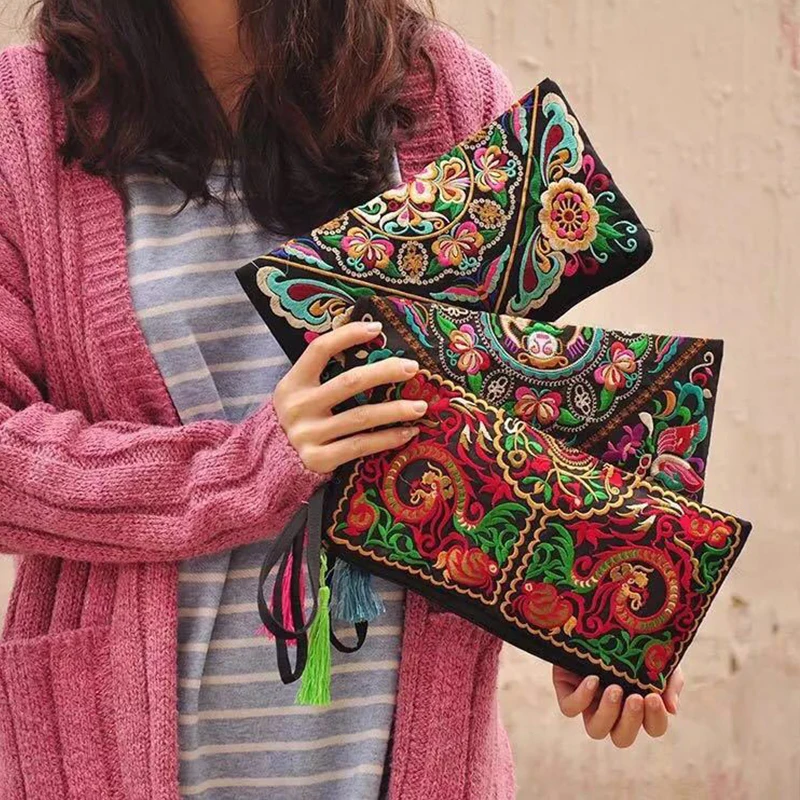 Ethnic Style Envelope Bag For Women Handbags Female Phone Purse Retro Fashion Embroidered Wristlet Bags Wallet sac à main