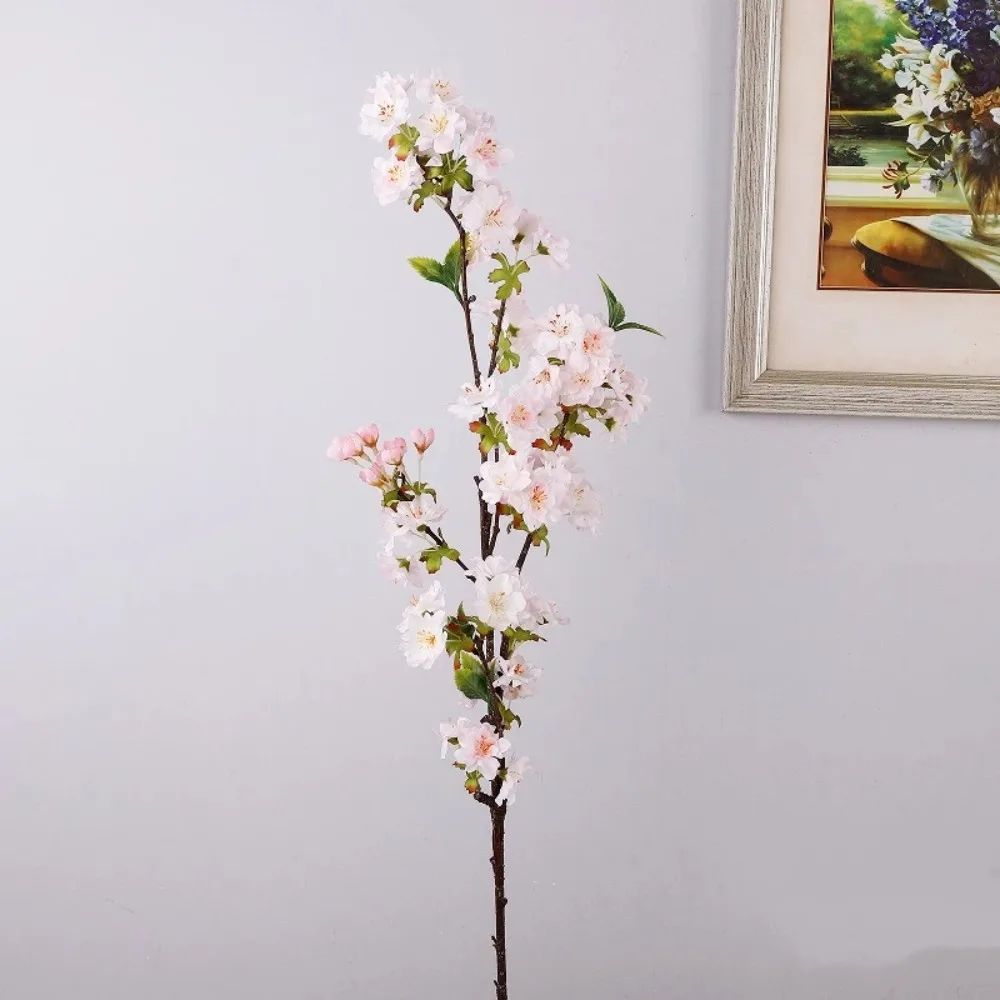 Long Artificial Cherry Blossom Realistic with Leaves Silk Cherry Blossoms Branch Handmade Real Touch Simulation Cherry Blossom