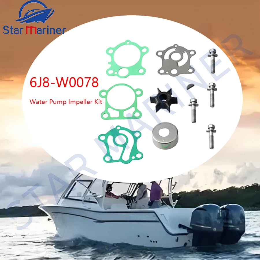 

6J8-W0078 Water Pump Impeller Kit For Yamaha Outboard Motor 2T 25HP 30HP 4T F15 F30 6J8-W0078-A2 6J8-W0078-00 Boat Engine Parts