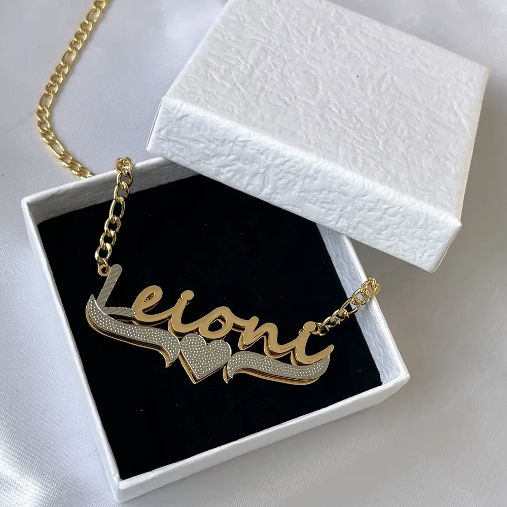 DUOYING Custom Nameplate Necklace Double Layer Jewelry Personalized Design Your Name Necklace Hiphop Pendant Stainless Steel