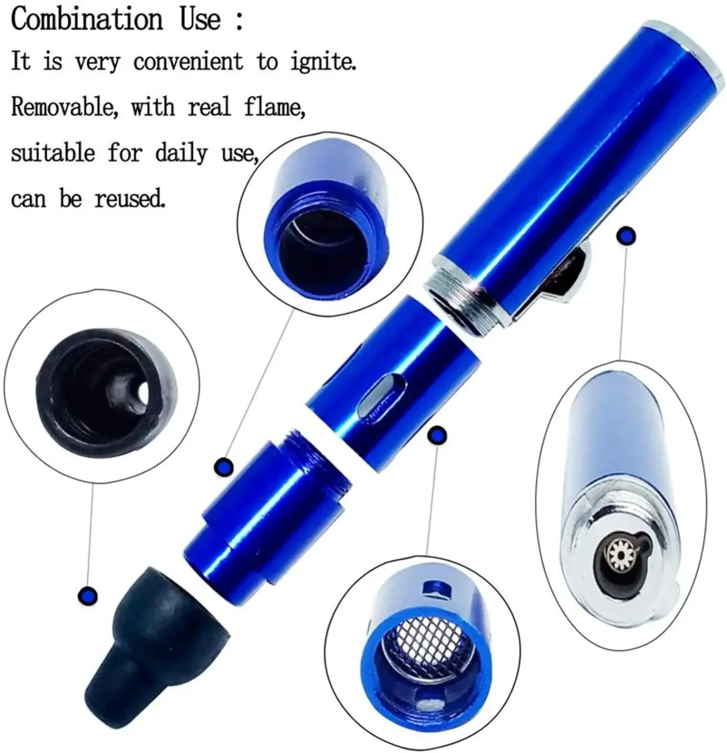 Metal Portable Long Pen Shaped Lighter, Inflatable Windproof Blue Flame  Ignition, Outdoor Camping, Kitchen Cooking, Versatile