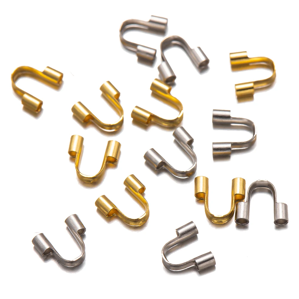 

50pcs Stainless Steel Gold Color Wire Protectors Guard Guardian Protectors Loops U Shape Clasps Connector For Jewelry Making