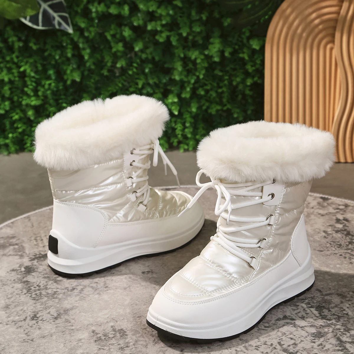 Women\'s Faux Fur Ankle Boots Chunky Platform Waterproof Snow Boots Women Silver Thick Plush Warm Winter Boots Shoes Woman 43