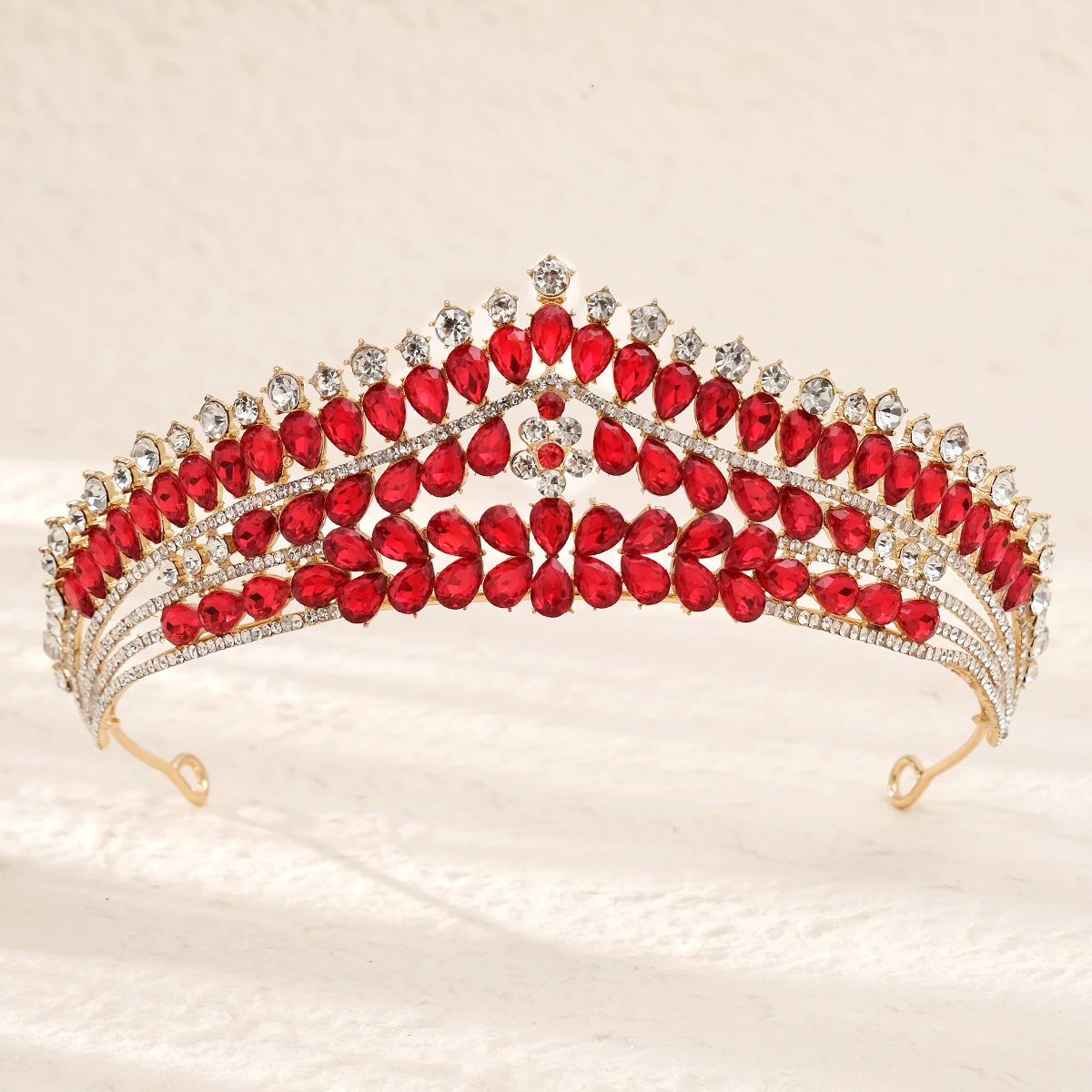 Baroque Vintage Big Red Crystal Tiaras And Crowns Rhinestone Queen Pageant Prom Diadem Crown Bridal Wedding Hair Accessories Jew