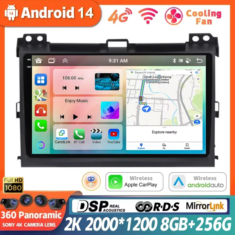 

Android 14 Car Radio For Toyota Land Cruiser Prado 120 3 III For Lexus GX470 GX 470 J120 2002 Multimedia Player Navi Carplay GPS