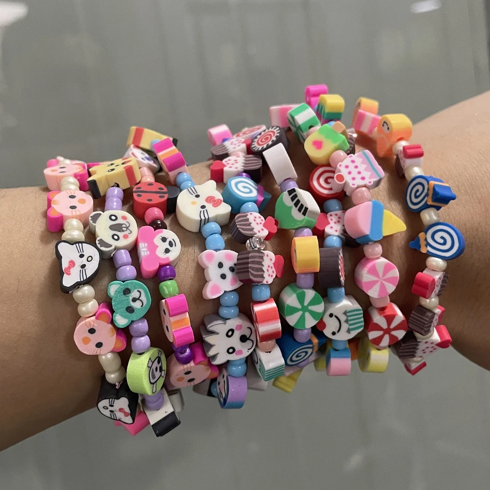 Yupsk لطيف الكرتون الحيوان الحلوى نمط اليدوية حبة سوار للنساء الفتيات الملونة مكدسة سوار المجوهرات هدية بالجملة #1