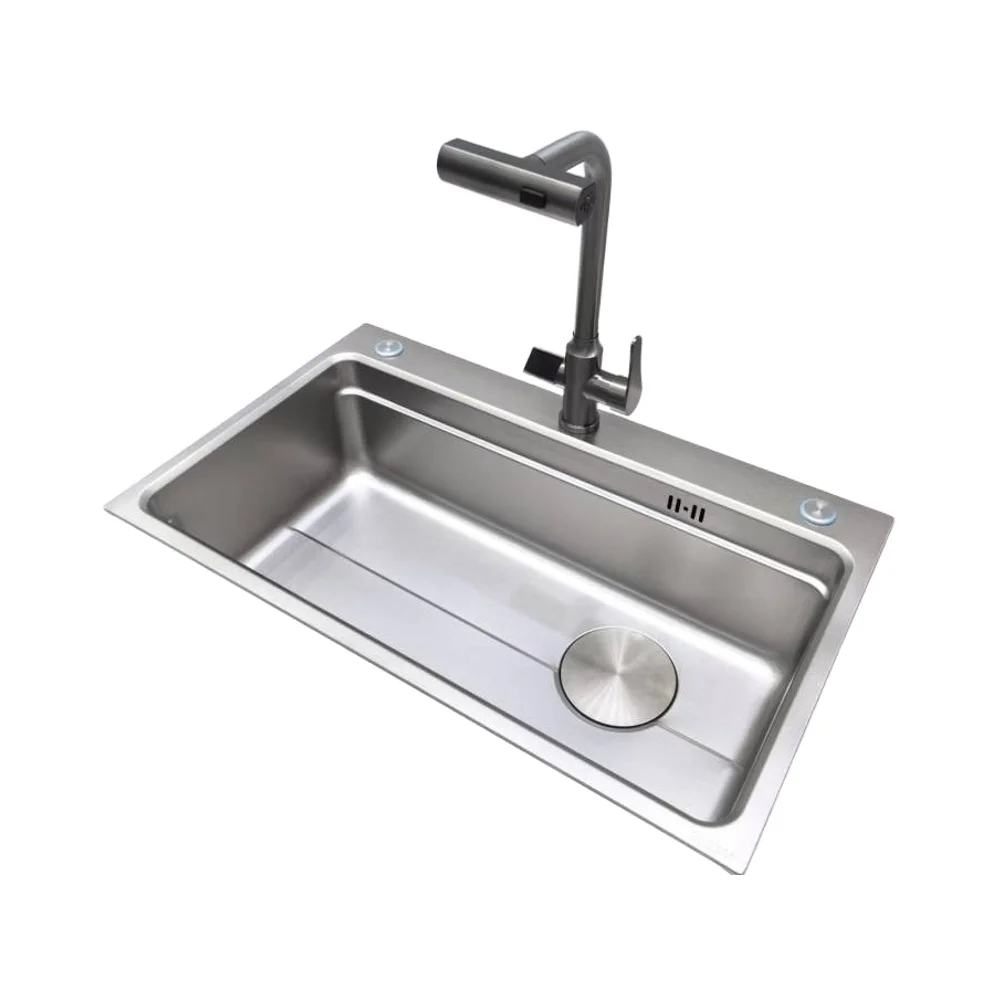 Smart 304 Stainless Steel Nano Black LED Waterfall With Multifunction & Cup Washer Kitchen Sink