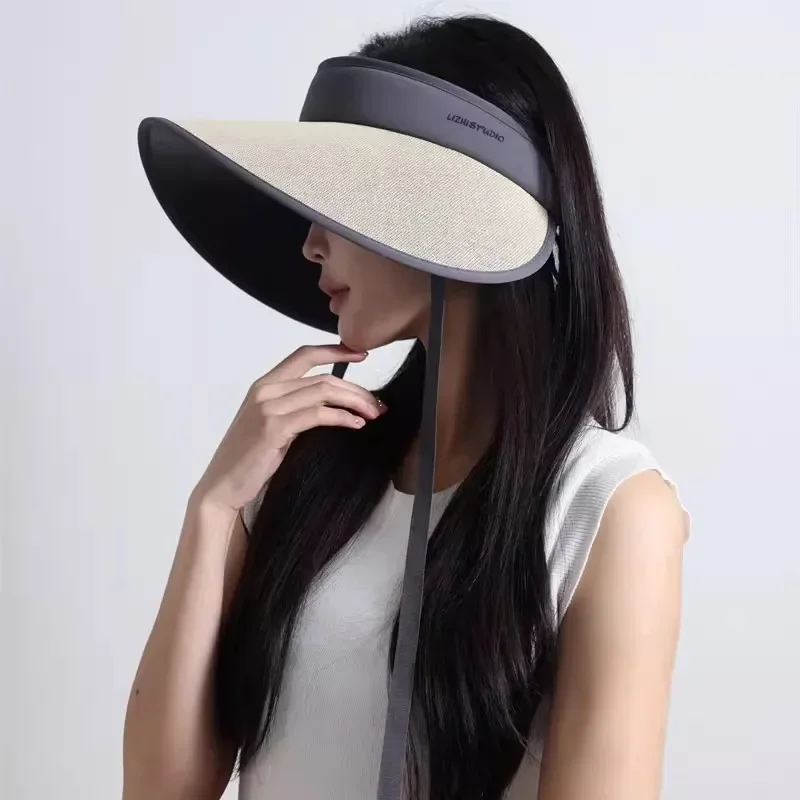 Women Summer Empty Top Hat With Shawl Travel Beach Foldable Sunscreen Cap Female Outdoor Wide Brim Sun Protection Caps