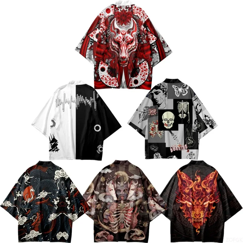 2023 Foreign Trade Summer New Kimono Ukiyo-e Illustration Peripheral 3D Digital Printing Loose Fashion Feather Woven Cloak