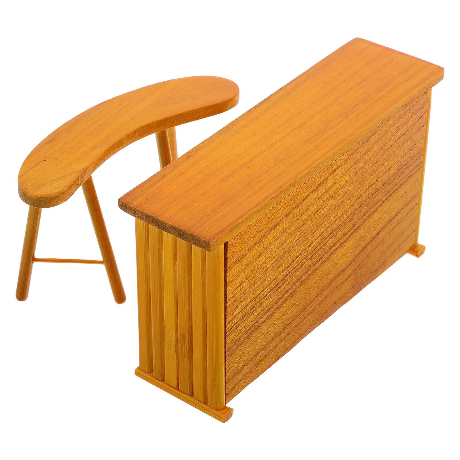 

1Set Miniature Wooden Dollhouse Furniture Set Natural Wood :12 Scale Bar Table and Stool Playhouse Decor Accessories