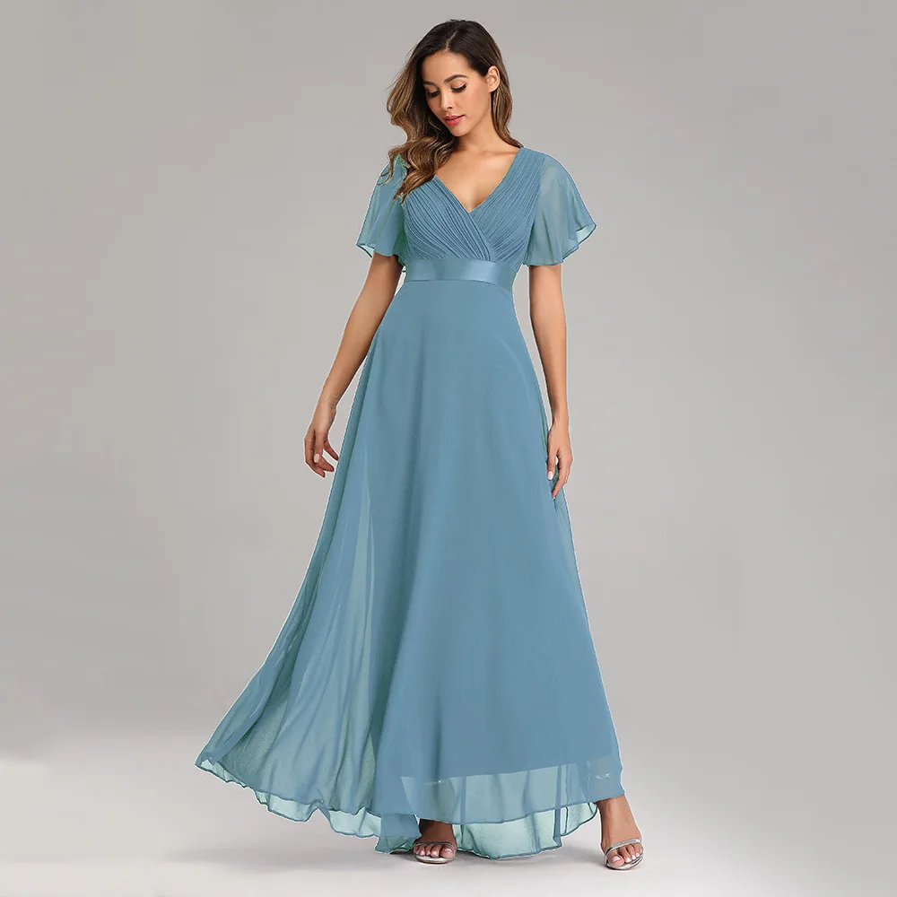 

A29 V-neck bell sleeve dress banquet evening dress