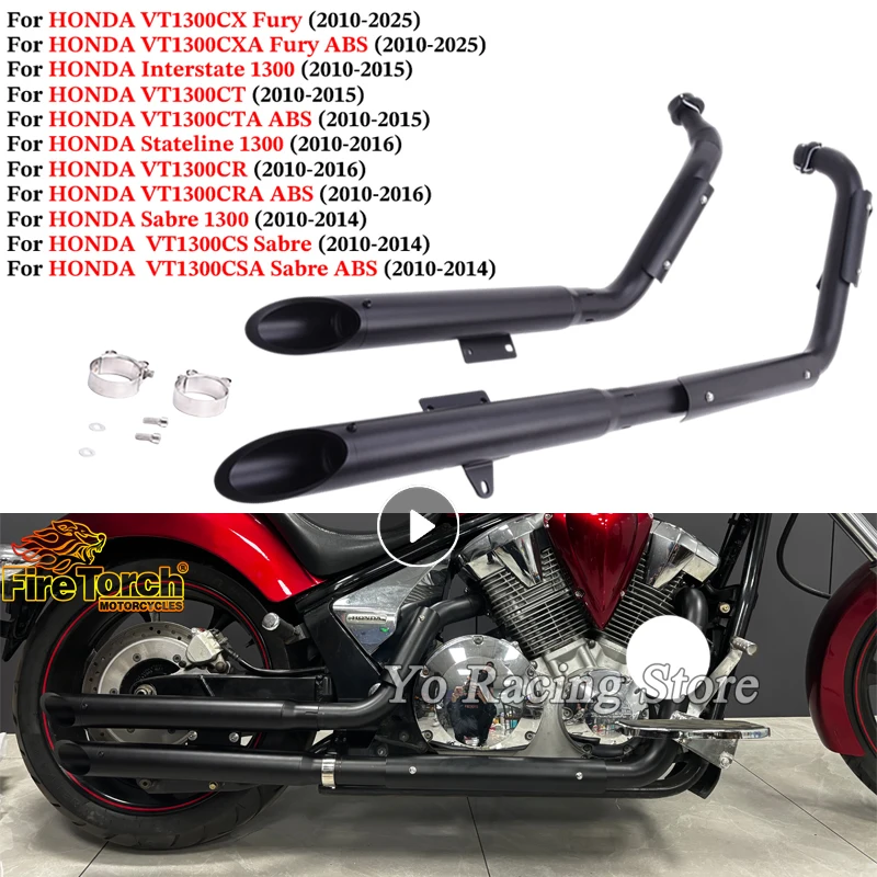 Slip On Full System Motorcycle Duals Exhaust Muffler For HONDA VT1300 CX CXA Fury VT1300CT VT1300CR VT1300CRA VT1300CS VT1300CSA