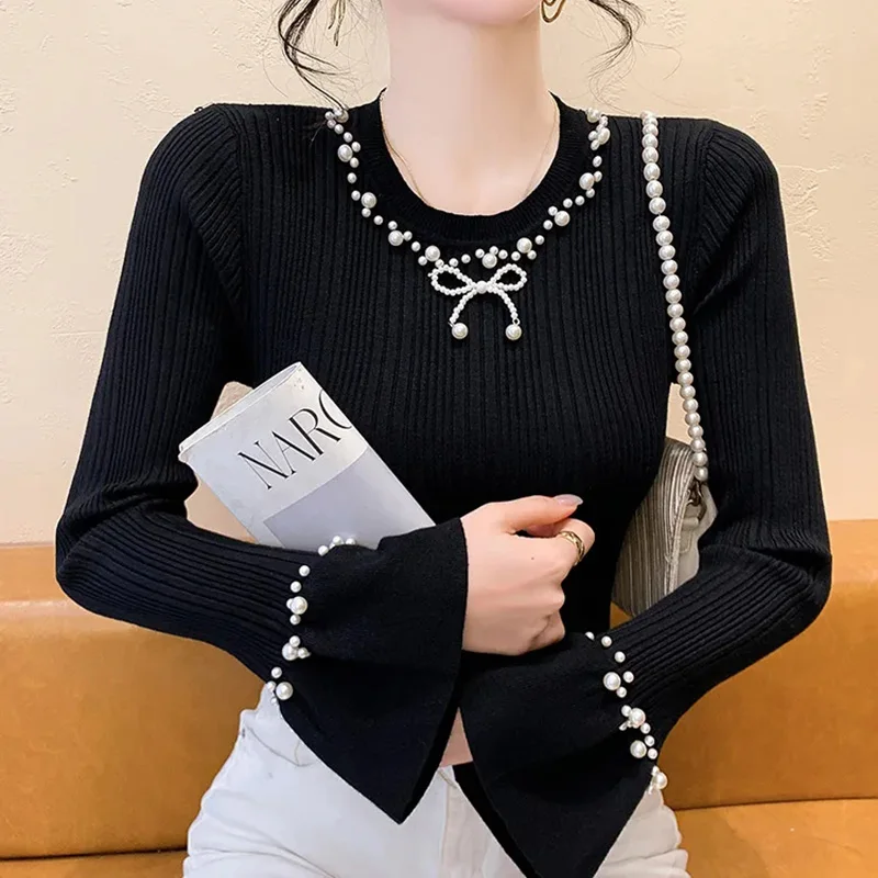 Korean Slim Youth All-match Pullovers Top Autumn Winter New Long Sleeve Solid Color Fashion Sweaters Sweet Elegant Women Clothes