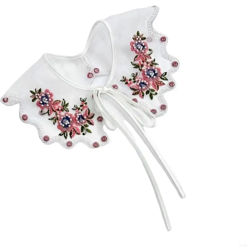 

L5YA False Collar Beads Flower Decorative Collar Elegant Half Shirt Ornament