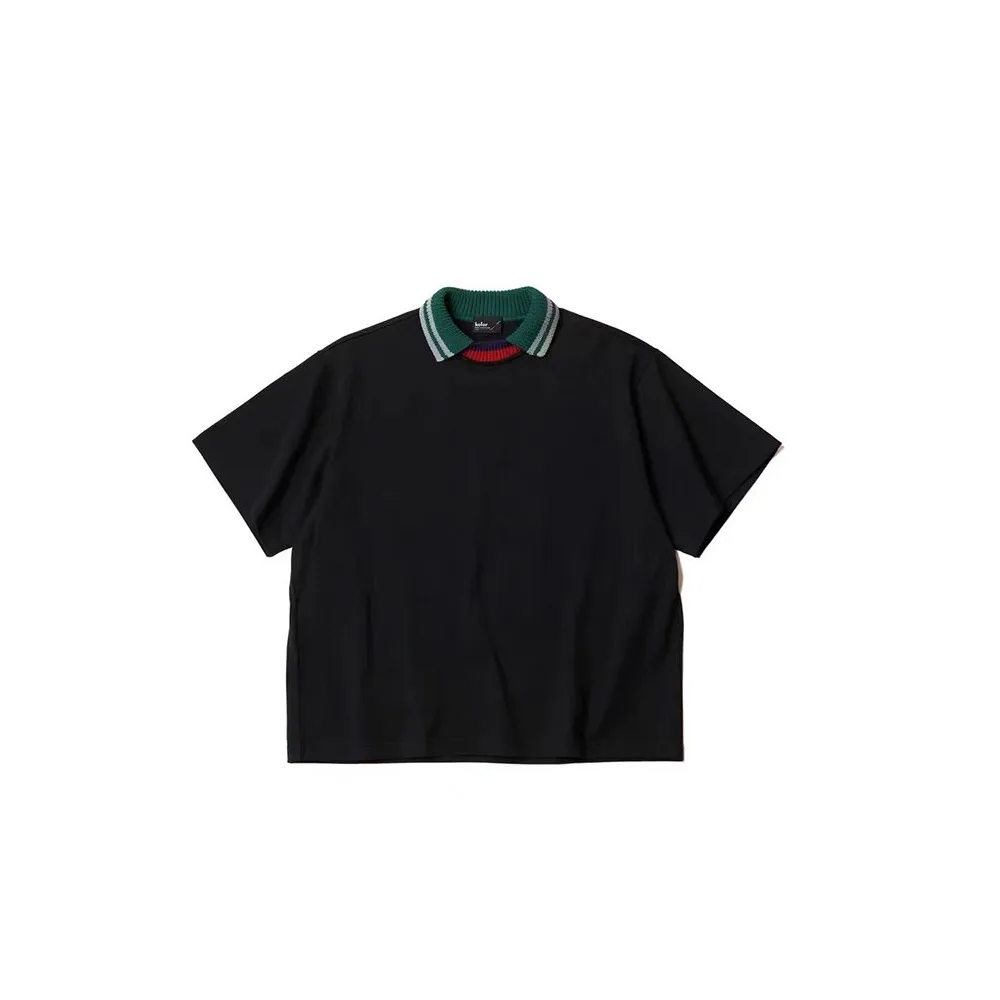 

KOLOR Abe Japanese Style Spliced Threaded Collar Pure Cotton Loose Round Neck Short Sleeved T-shirt for Men
