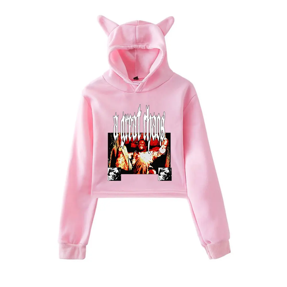 Ken Carson Vintage 90s Streetwear logo Hoodie Merch Hoodies Sweatshirts for Girls Cat Ear Crop Fashion Sports Pullover