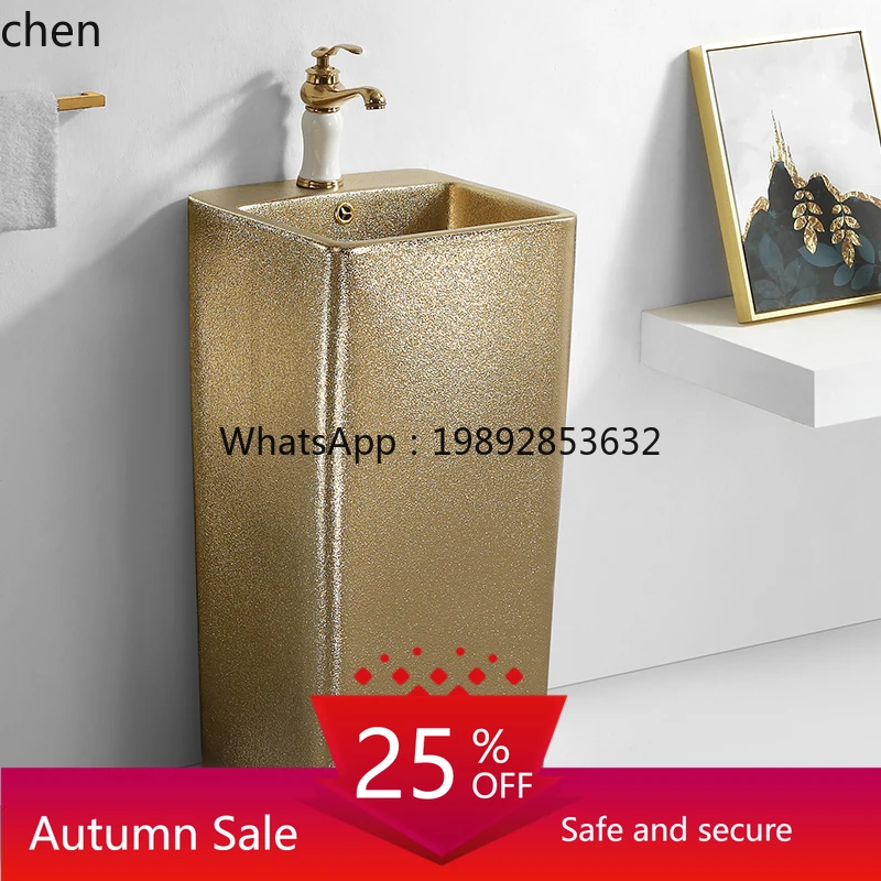 O3-25  column gold light luxury hand washing floor washing tle ceramic washbasin integrated one-piece basin