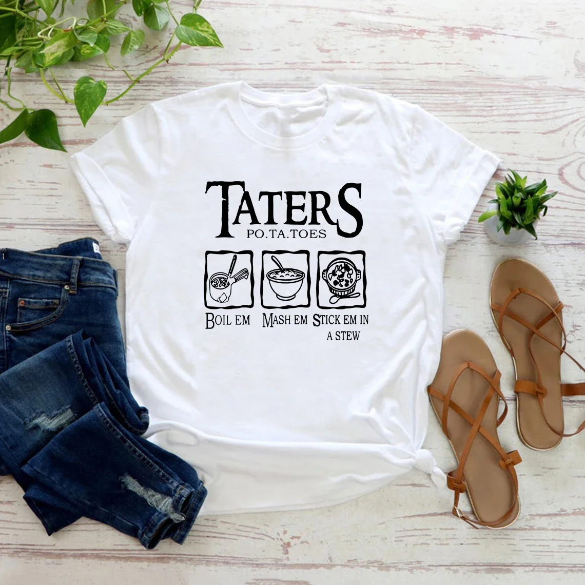 Taters T-Shirt Boilem Mashem Stickem in A Stew T Shirts Funny Graphic Tee Short Sleeve Movie Inspired Tshirt Fans Gift Tops