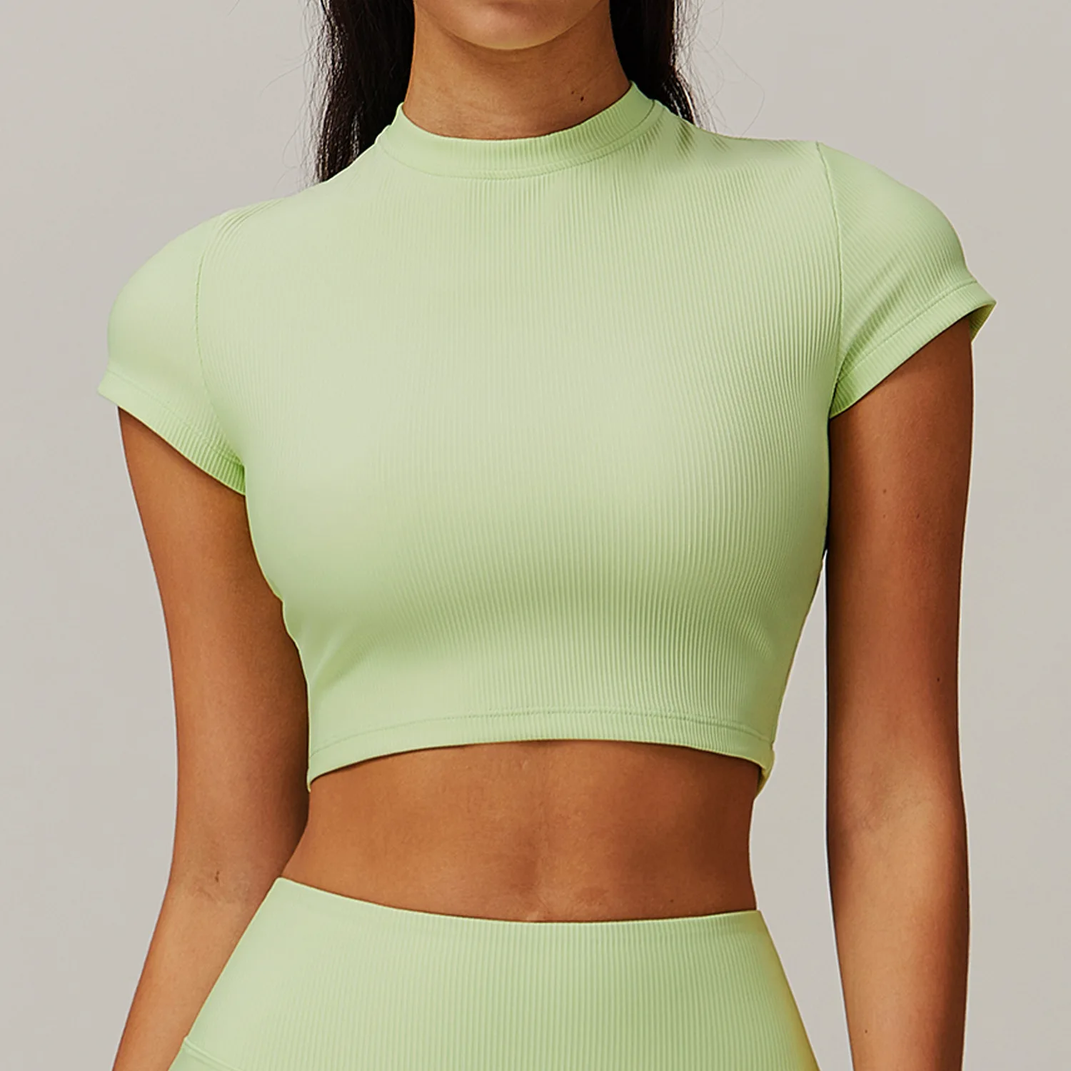 

Women's Yoga T-Shirt Solid Color Short Sleeve Screw Thread Gym Cropped Tops Gym Training Shirt Yoga Quick Dry Running Tracksuit