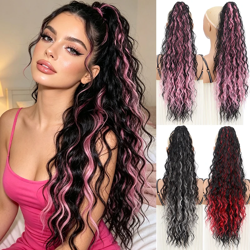 Ombre Claw Clip Ponytail Extension,Long Water Wave Synthetic Hair,Adds Volume and Feminine Charm for Daily Wear,Parties,Cosplay