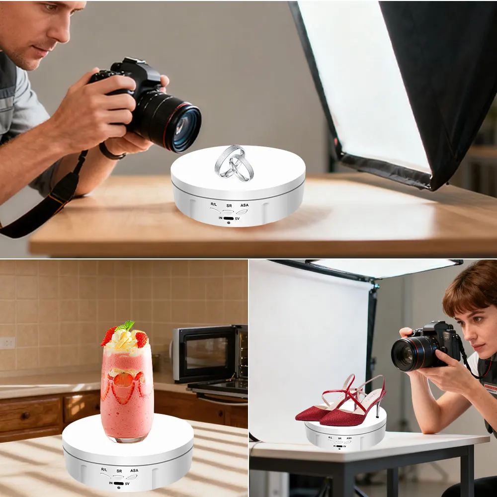 Elektryczny obrotowy stojak ekspozycyjny z lustrem, obrotowy o 360 stopni, uchwyt na biżuterię, zasilany bateryjnie, do fotografii, nagrywania wideo, rekwizyty, 145 mm