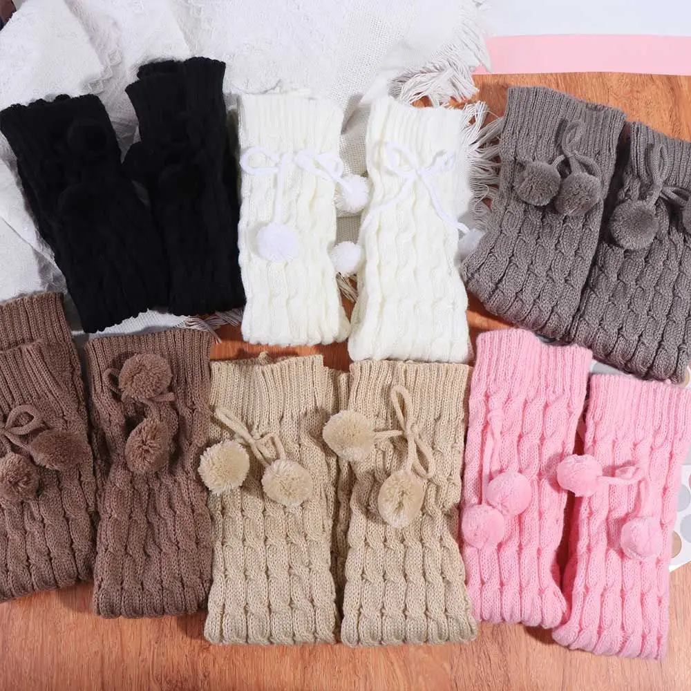 

All Match Y2K Leg Warmer Women Lace Up Plush Balls Knitted Leg Covers Thicken Footcover Balletcore Stockings Girls Lady
