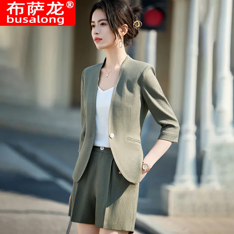 2025New Spring Summer Mid-Sleeve Professional Suit Blazer Shorts Formal Elegant Fashion Women's Pants Suit Workwear