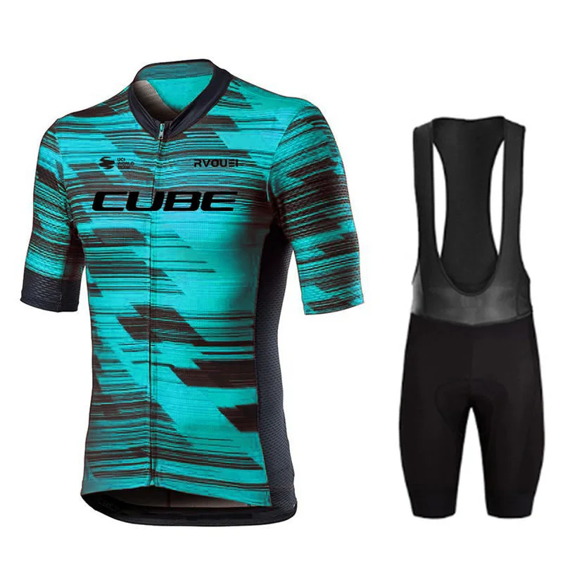 Rvouei Cube Team Wielertrui Sets Korte Mouw Zomer Fietskleding Ademend MTB Fiets Bib Pak Maillot Ropa Ciclismo