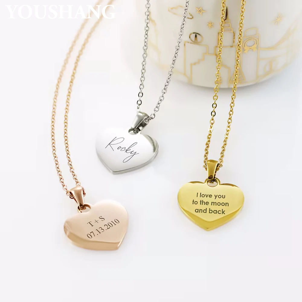 

Customized Stainless Steel Heart Necklace for Ladies Personalized with Names Anniversaries Messages Couple Holiday Jewelry Gift