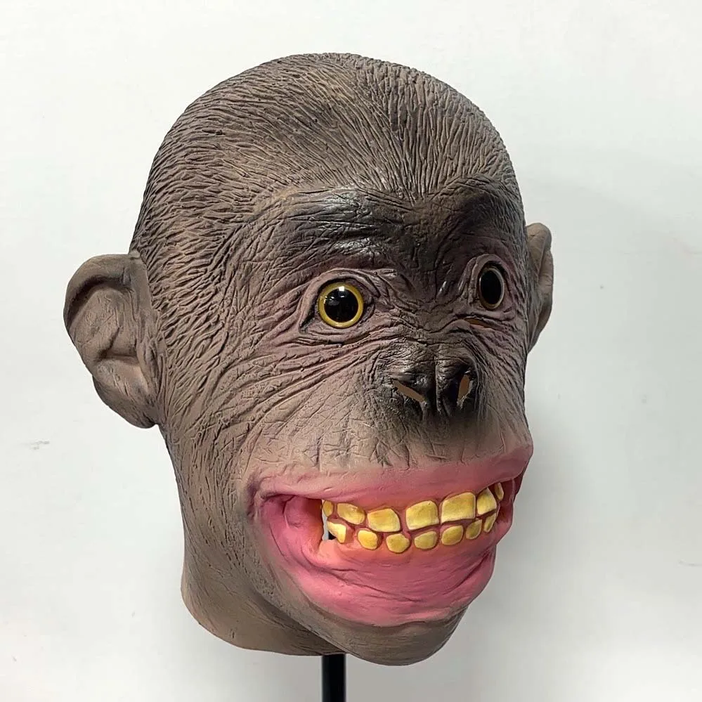 Lustige Affen-Vollgesichtsmaske aus Latex, Realistische Schimpanse-Tierkopfmaske, Halloween-Party-Cosplay-Kostüm-Requisiten für Erwachsene – Detail 5