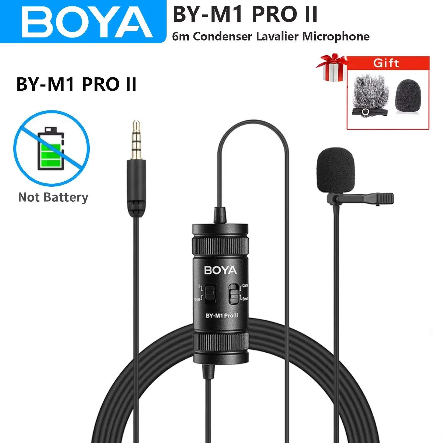 BOYA BY-M1 PRO II Condenser Lavalier Lapel Microphone for iPhone Android PC Computer Smartphone DSLR Streaming Youtube Recording