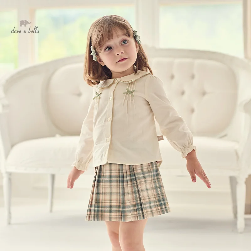 Dave Bella Children Skirt Set Girls Two-Piece Princess 2024 New Autumn Pleated Casual Fashion Sweet Academic-Style DB3241720