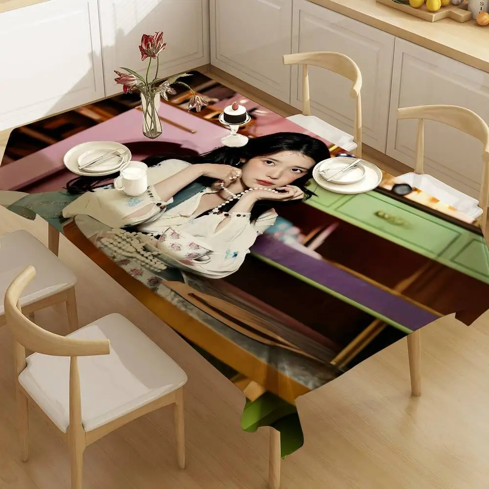Singer IU Lee Ji Eun Pattern Tablecloths Summer Washable Picnic Party Rectangle Table Cover Home Dining Decor