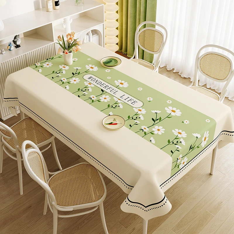 Rural Ins Style Pvc Green Tablecloth Wash-Free Waterproof and Heat-Insulating Table Mat Anti-Stain Living Room Home Decoration