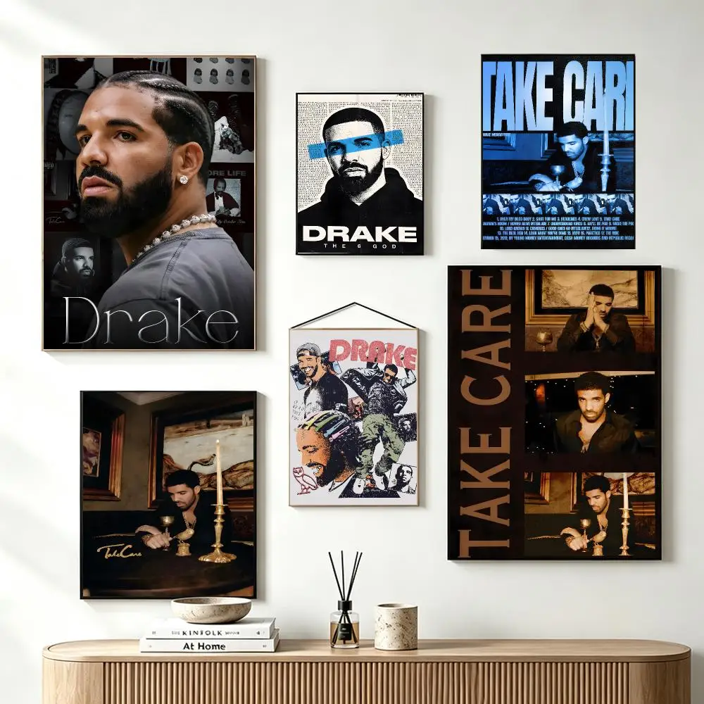Singer Hiphop Drake Poster Self-Adhesive Wall Art HD Print For Dorm Teen Room Decor Gift