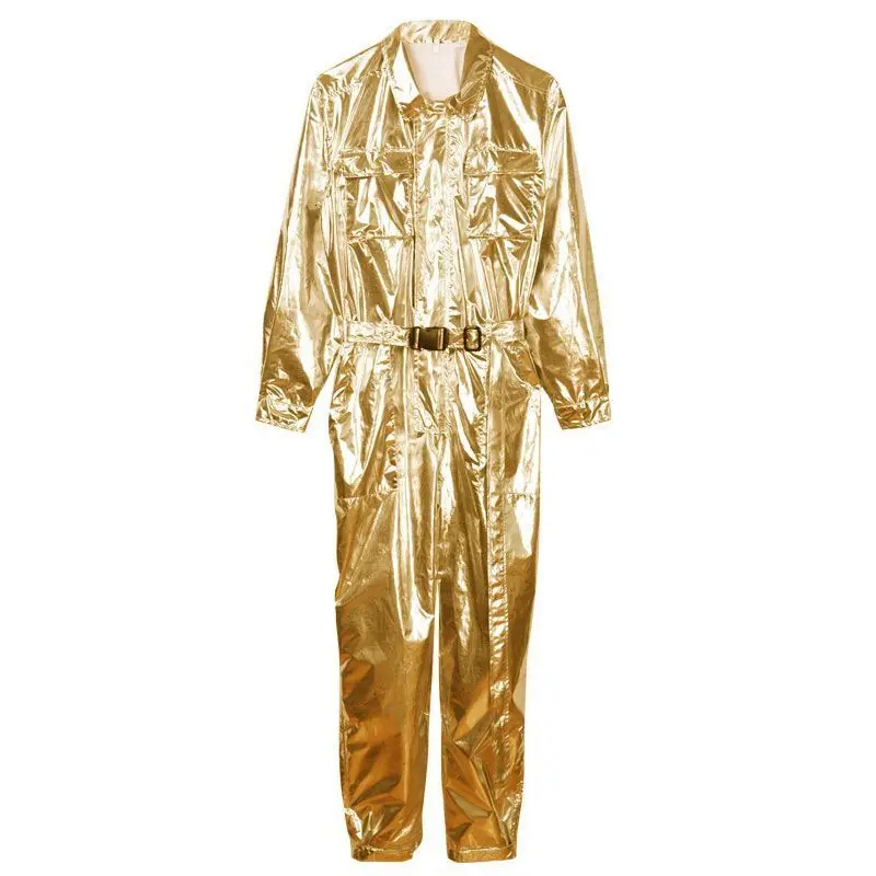 Silver Metal Hip Hop costume Set Rap Cool Stage Street Dance Black Gold Performance Dress Jumpsuits Nightclub performance dress