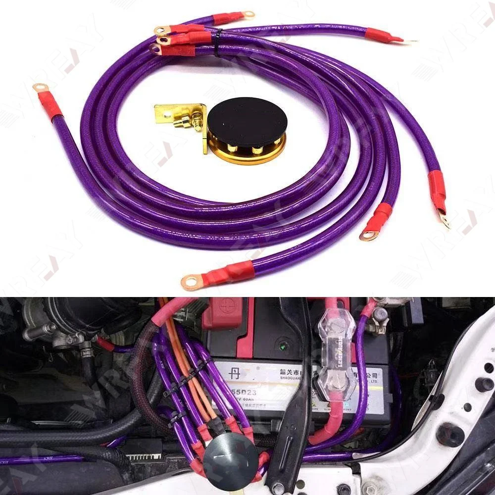 Car Racing Octagon 6 in 1 Car Battery Earth Ground Grounding Wire Cable Kit System  For Universal