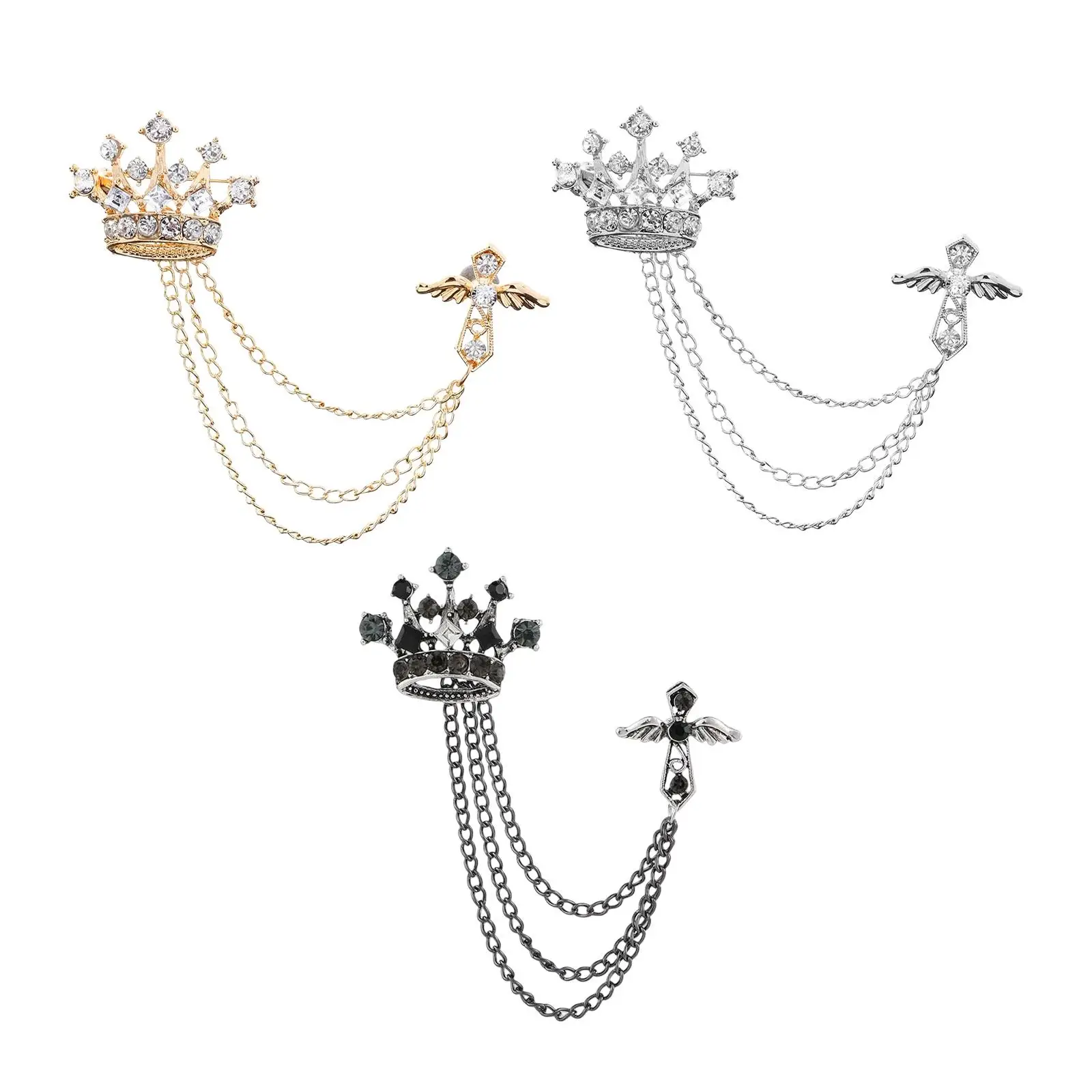 Men's Crown Brooch Hanging Chains Jewelry Lapel Pin for Boyfriend Father