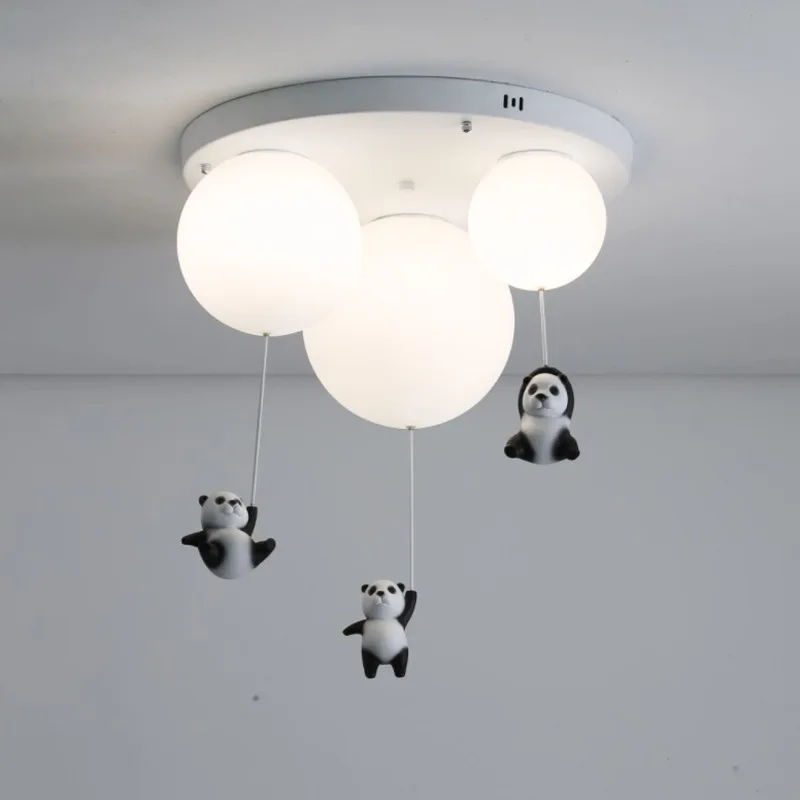 Panda Led Chandeliers Balloon Lights Cute Baby Children Bedroom Living Dining Room Pendant Lamps Hanging Lightings