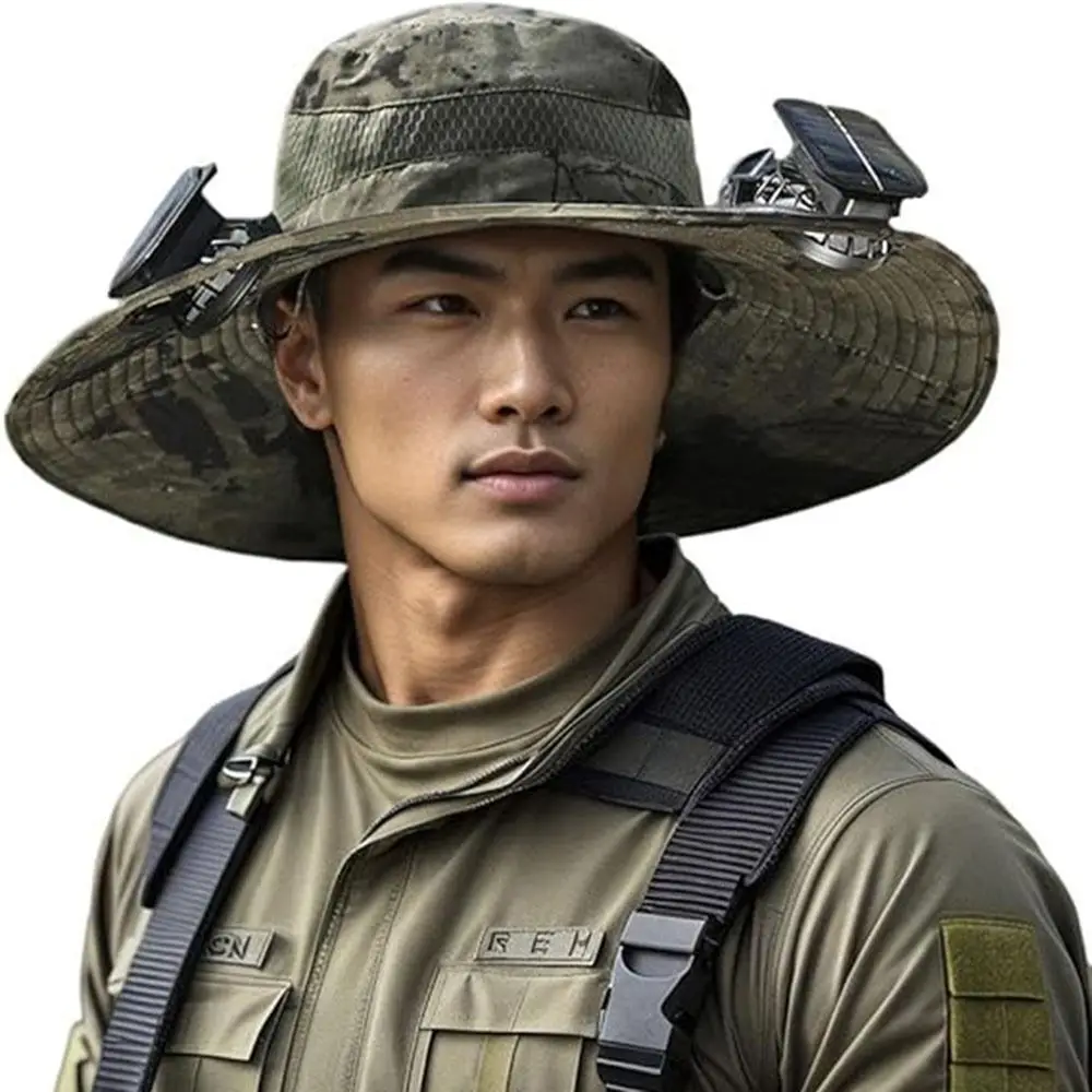 Креативная Рыбацкая шляпа с широкими полями, дышащая шляпа с 2 веерами, мужская шляпа с защитой от УФ-лучей и козырьком от солнца