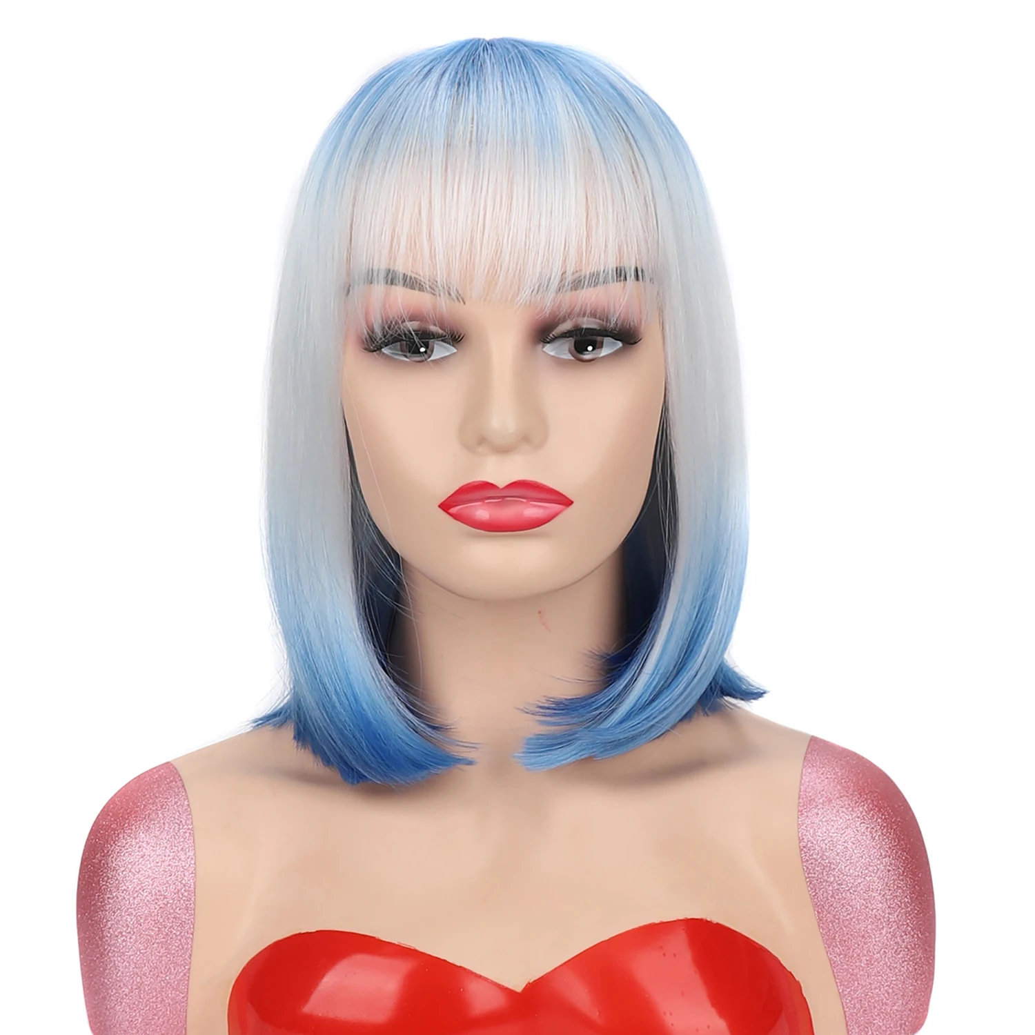 Wigs Purple Gradient Bob Wig with Bangs Purple Blue Color Fashionable Hair Wig Synthetic Short Straight Hair Party & Daily Wear