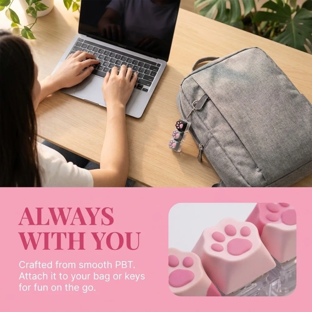 Cat Paw Fidget Keychain Portable With Light 4‑Key Keycap Bag Pendant Without Light Decompression Fingertip Pressing Keyring