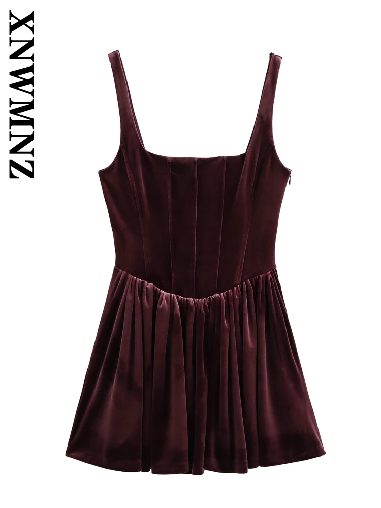 XNWMNZ 2024 Summer Woman\'s Casual Sleeveless Solid Color Slip dress Top Female Fashion Ruffles zipper Sling Pleated Skirt Dress