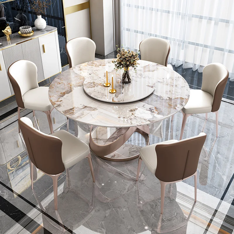 

Round Modern Dining Tables Rock Plate Multiple People Rotary Dining Tables Luxury Villa Mesa Plegable Kitchen Furniture QF50DT