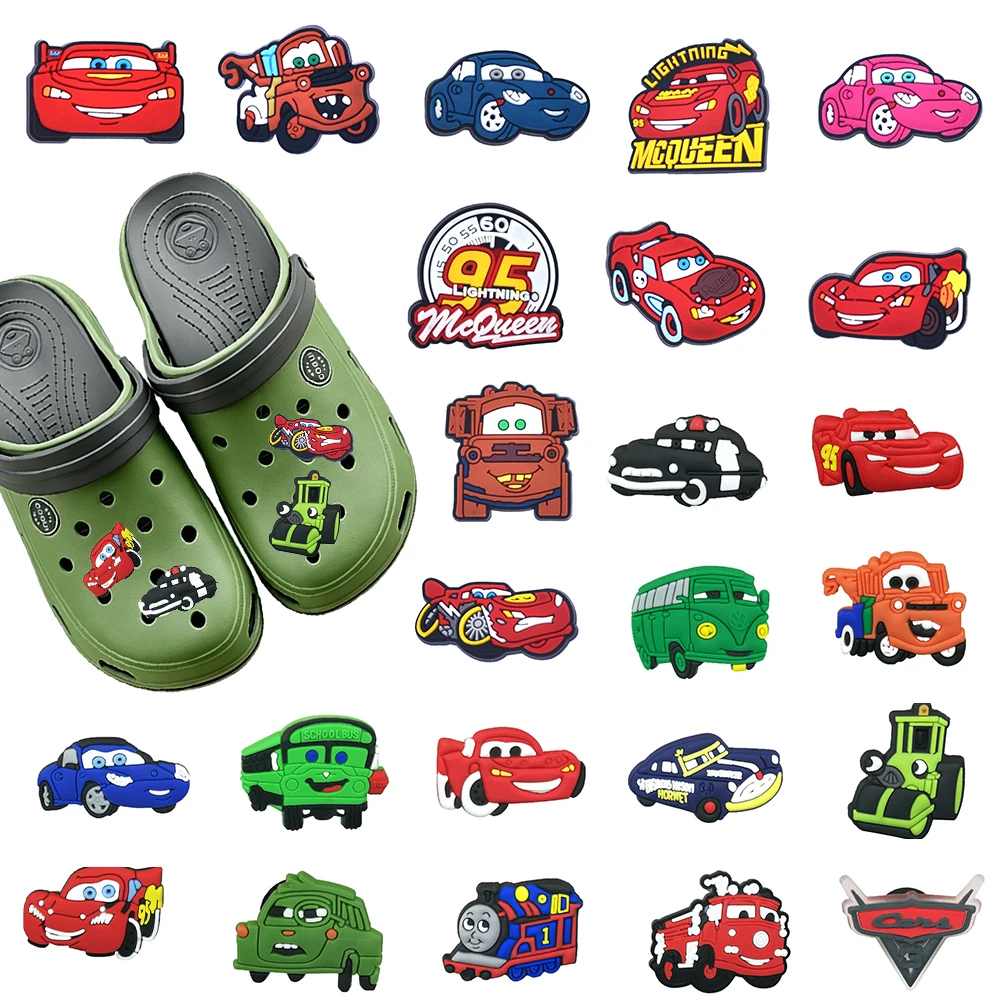 1-100pcs Hot Toys Cartoon Lightning Cars PVC Shoe Charms Accessories DIY Creativity Sandal Wristbands Decorations Party Gifts