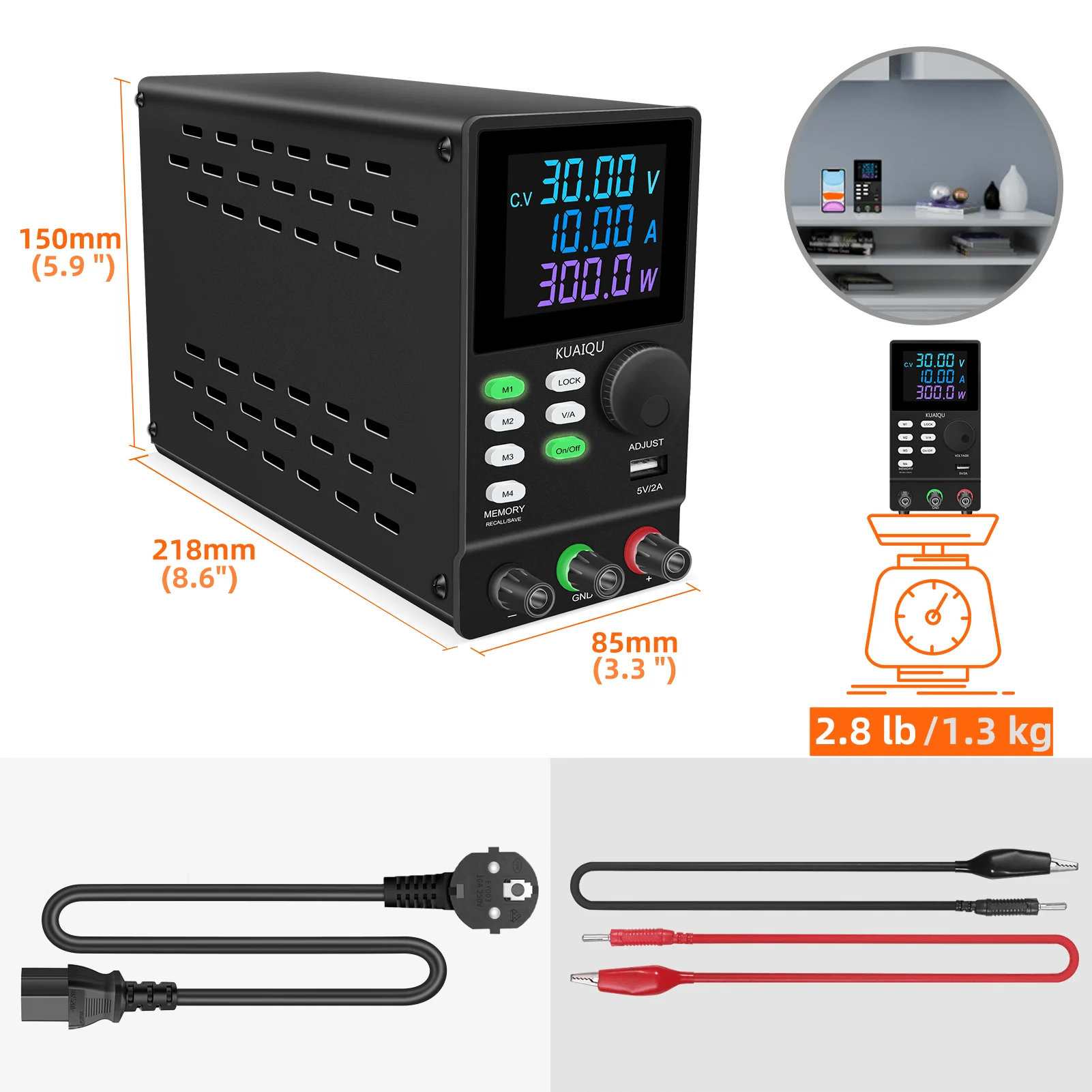 KUAIQU 300W Adjustable DC Power Supply 30V 10A 300V 1A 200V Voltage Regulator RS-232/USB Power Source M1~M4 OUTPUT Repair Tools